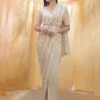 Gorgeous Barley White Sequinned Saree For Farewell