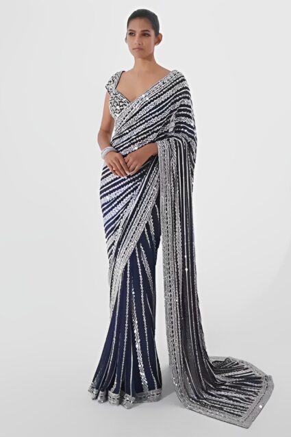 Luxurious Indigo Blue Sequin Saree