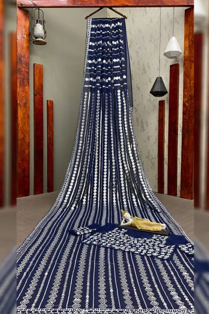Luxurious Indigo Blue Sequin Saree
