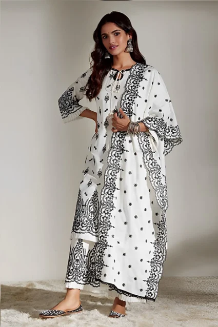 Partywear White Embroidered Plazzo Suit For Girls Partywear White Embroidered Plazzo Suit For Girls