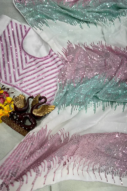 Pink Sparkling Sequin Saree For Cocktails 2023