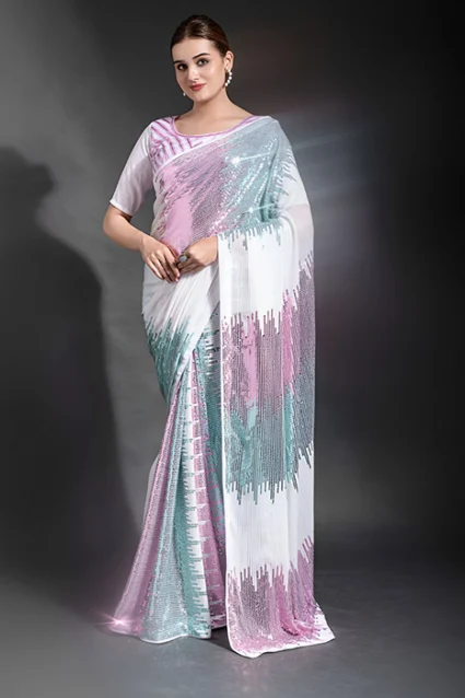 Pink Sparkling Sequin Saree For Cocktails 2023