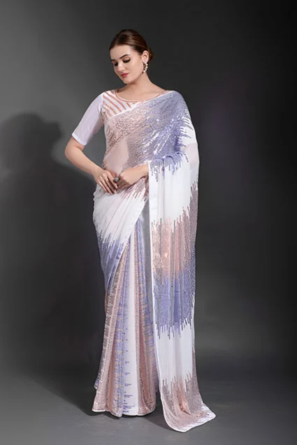Purple Sparkling Sequin Saree For Cocktails 2023