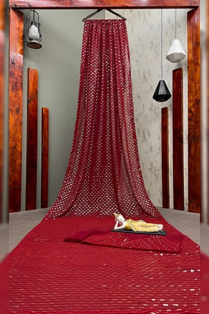 Sensational Crimson Red Partywear Sequin Saree
