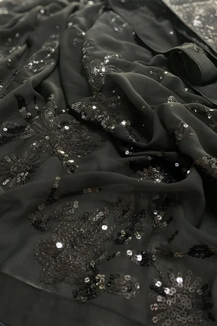 Shraddha Das Stunning Partywear Black Net Saree 2023