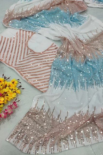 Sky Sparkling Sequin Saree For Cocktails 2023