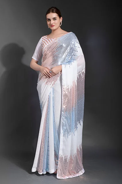 Sky Sparkling Sequin Saree For Cocktails 2023