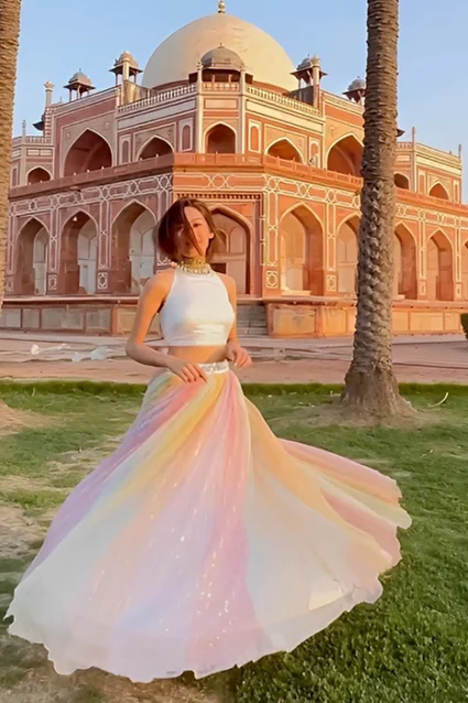 Sparkling Multicoloured Indo Western Lehenga