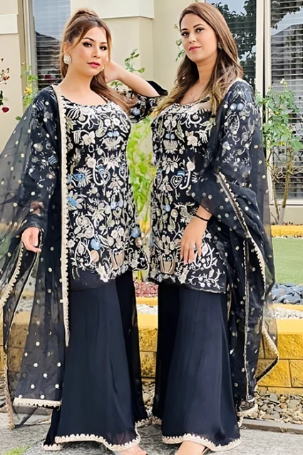 2023 Partywear Black Palazzo Suit Set 2023 Partywear Black Palazzo Suit Set