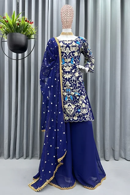 2023 Partywear Royal Blue Palazzo Suit Set 2023 Partywear Royal Blue Palazzo Suit Set