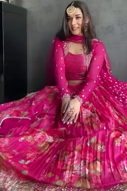 2023 Pink Designer Ghagra Choli With Embroidered Shrug For Wedding