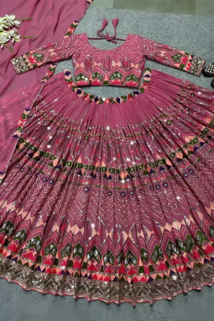 Blushing Pink Reception Lehenga With Price For Girls