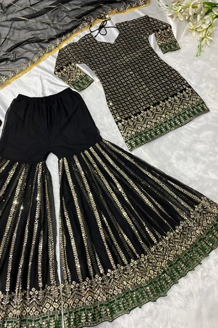Black Partywear Sharara Dress Set With Price Black Partywear Sharara Dress Set With Price