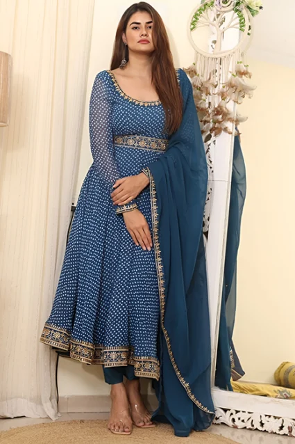 Blue Anarkali Suit With An Embroidered Belt Blue Anarkali Suit With An Embroidered Belt