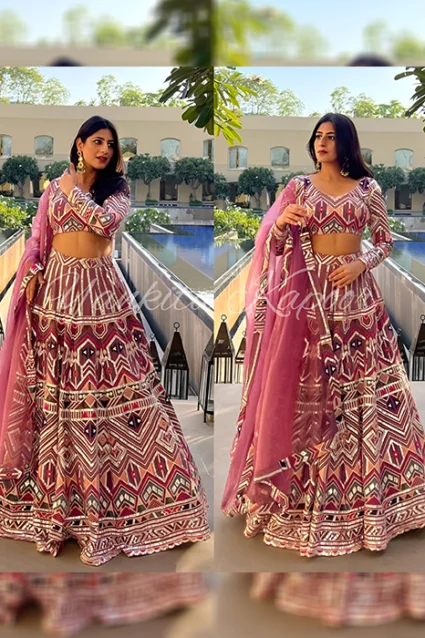 Blushing Pink Reception Lehenga With Price For Girls