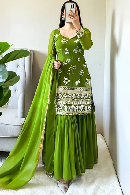 Buy Mehendi Ready Green Sharara Suit Set
