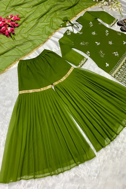 Buy Mehendi Ready Green Sharara Suit Set
