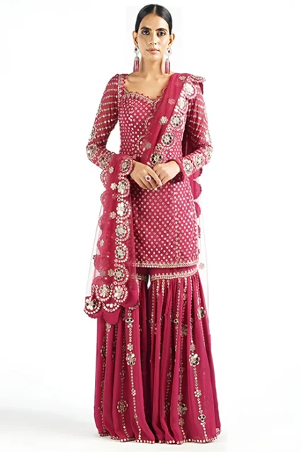 Buy Partywear Red Sharara Suit With Dupatta For Girls Buy Partywear Red Sharara Suit With Dupatta For Girls