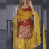Buy Red And Yellow Blend Patiala Salwar Kameez In Zari Work