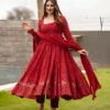 Charming Red Embroidered Anarkali Suit With Dupatta