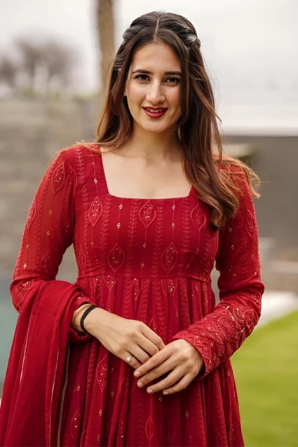 Charming Red Embroidered Anarkali Suit With Dupatta Charming Red Embroidered Anarkali Suit With Dupatta