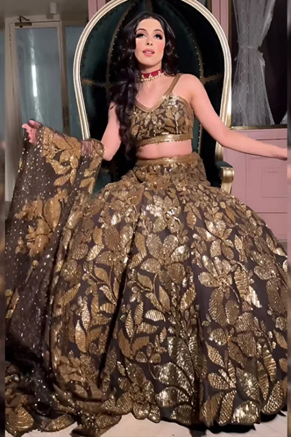 Exclusive Shimmering Golden Lehenga For Wedding Reception