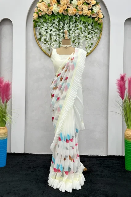 Casual Georgette Ruffle Saree, 5.5 m (Separate Blouse Piece) at Rs 1500 in  Thane