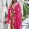 Flower Patterned Anarkali Frock Suit With Dupatta