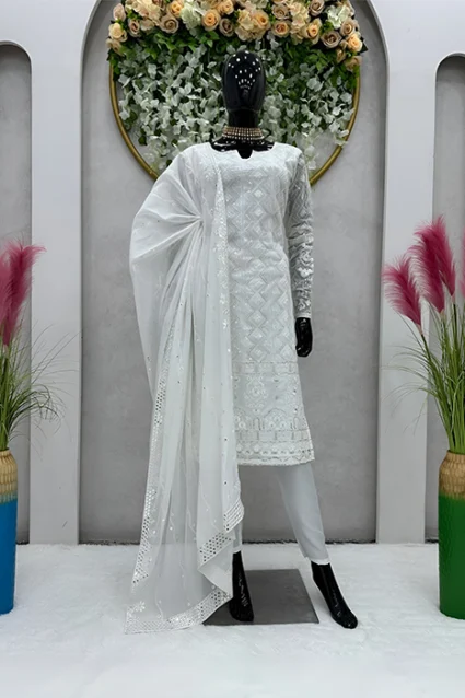 Fully Stitched White Lucknowi Chikankari Suit For Women Fully Stitched White Lucknowi Chikankari Suit For Women
