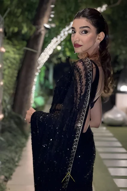 Georgette Black Saree For Engagement Party In Sequin Design