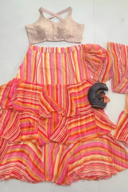 Glamorous Pink Ruffled Lehenga Saree 2023