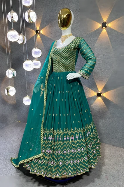 Indian Evening Gown In Sea Green For Mehendi Event With Price
