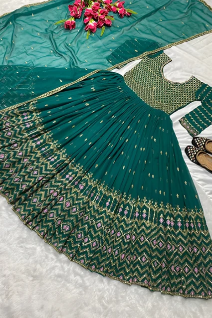 Indian Evening Gown In Sea Green For Mehendi Event With Price