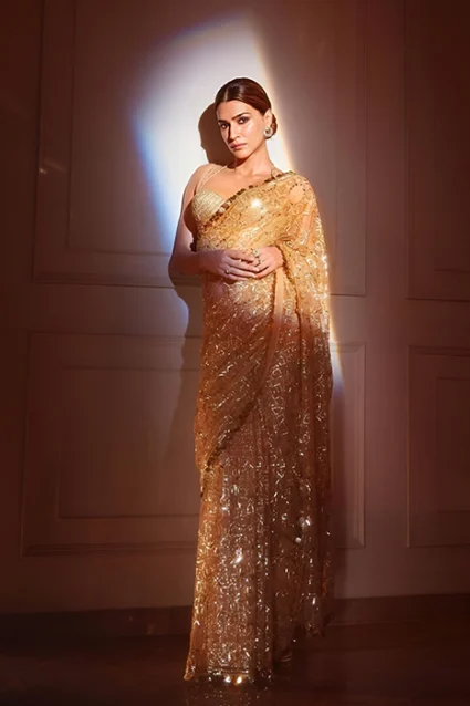 Kriti Sanon Golden Sequence Saree For Farewell Party 2023