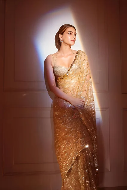 Kriti Sanon Golden Sequence Saree For Farewell Party 2023