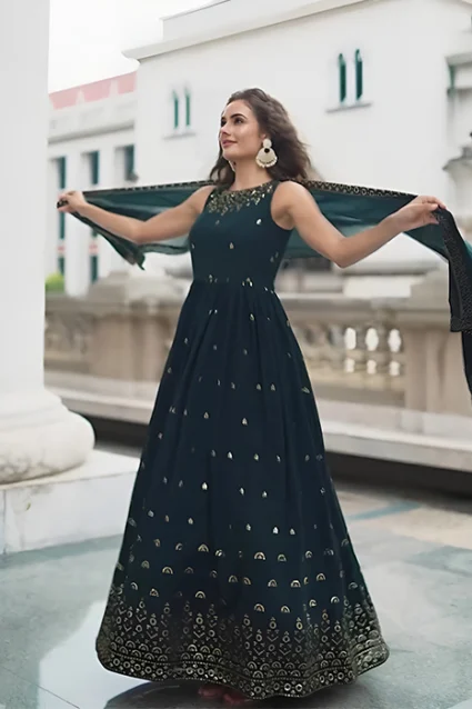 Latest Blue Anarkali Gown Dress For Engagement Parties With Price