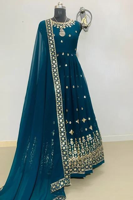 Latest Blue Anarkali Gown Dress For Engagement Parties With Price