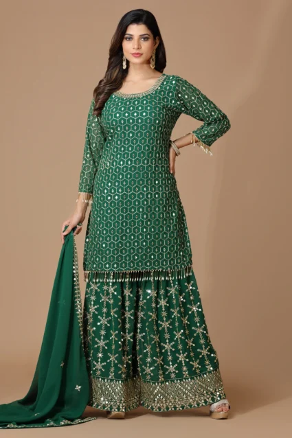 Pakistani Green Bridal Sharara Suit For Mehendi Function With Price Pakistani Green Bridal Sharara Suit For Mehendi Function With Price