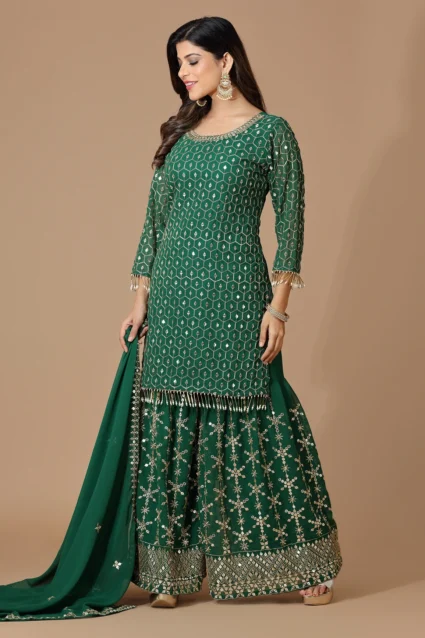 Pakistani Green Bridal Sharara Suit For Mehendi Function With Price Pakistani Green Bridal Sharara Suit For Mehendi Function With Price