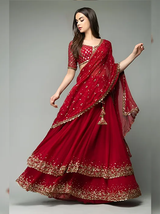 Wedding Wear Semi-Stitched Indian Ethnic Designer Velvet Heavy Embroidered Bridal  Red Lehenga at Rs 17800 in Indore