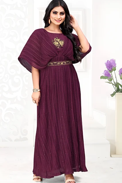 Partywear Western Ball Gown For Women With Waist Belt