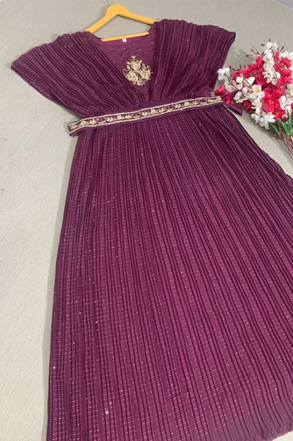 Partywear Western Ball Gown For Women With Waist Belt