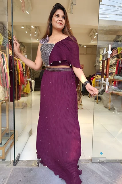 Purple Color Georgette Base Partywear Dress For Girls