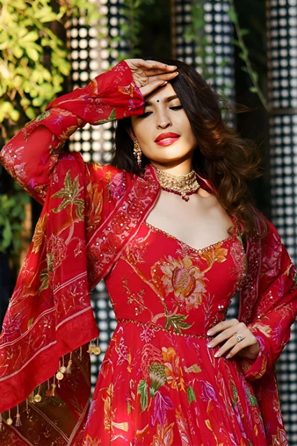 Ready To Wear Flower Printed Anarkali Gown In Chiffon Base