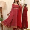 Red Long Anarkali Suit Dupatta Set with beautiful embrodiery work