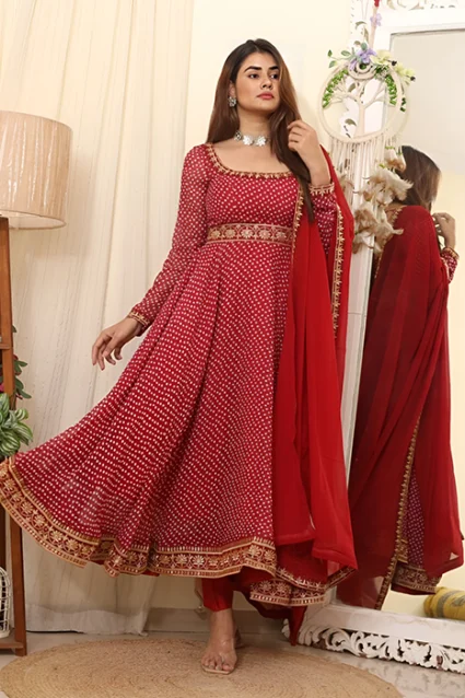 Red Long Anarkali Suit Dupatta Set With Beautiful Embroidery Work Red Long Anarkali Suit Dupatta Set With Beautiful Embroidery Work