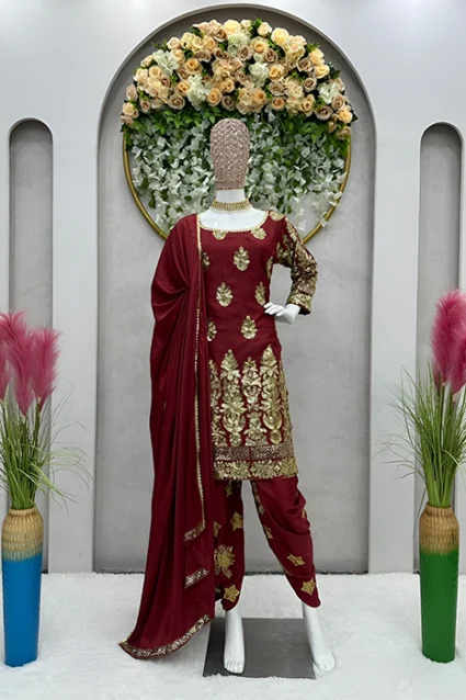Red Punjabi Patiala Suit With Dupatta For New Brides Red Punjabi Patiala Suit With Dupatta For New Brides