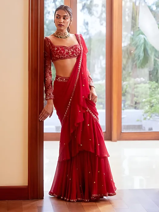 Yellow Haldi Hot Pink Ruffle Lehenga Saree,indian Wedding Reception Mehendi  Indo Western Outfits Ready Wear Indofusion Pre Stitched Saree - Etsy