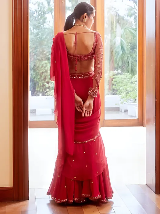 Buy Yellow Haldi Hot Pink Ruffle Lehenga Saree,indian Wedding Reception  Mehendi Indo Western Outfits Ready Wear Indofusion Pre Stitched Saree  Online in India - Etsy