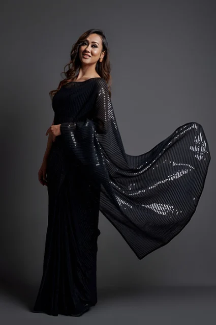 Shop Latest Farewell Ready Black Sequence Saree